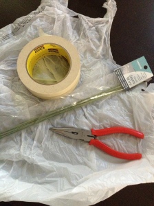 Supp;lies: heavy gauge wire, masking tape, plastic bags, and wire snips.